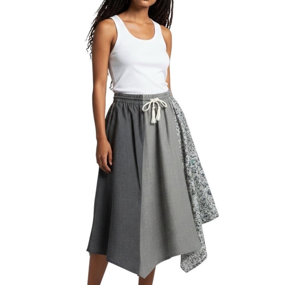 Victoria/Tomas Paris Gray Mixed Print Cotton Floral Asymmetrical Skirt